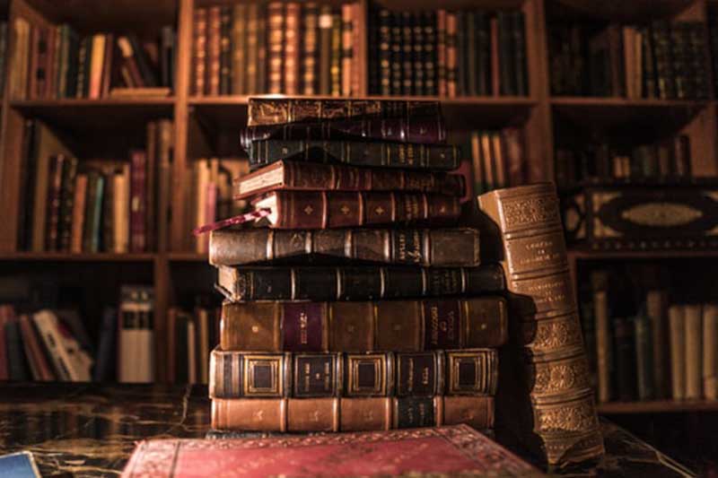 A stack of old and rare books